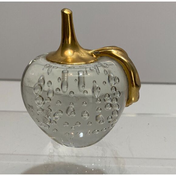 Crystal Glass Clear Controlled Bubbles Decor Paper Weight Apple - Picture 3 of 4